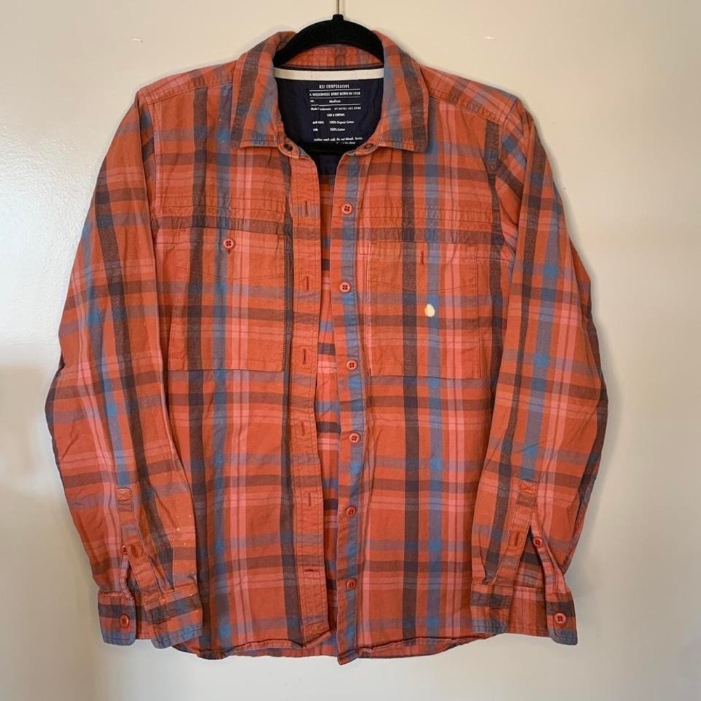 REI orange cotton flannel - size medium womens